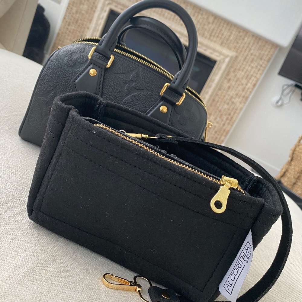 For LV speedy 20  Black Handbag Insert Organizer with Gold Hardware